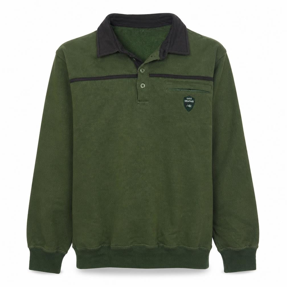 Front view of Rick Armand Men's Green Henley Sweatshirt, size L, Casual Pullover