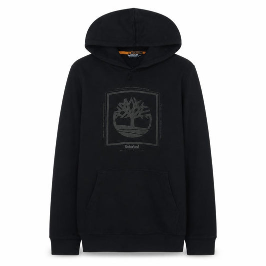 Front view of Timberland Men's Black Pullover Hoodie Small Outdoor Logo Fleece