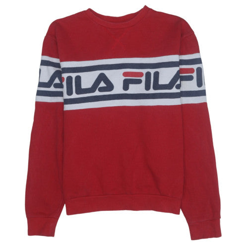 FILA Men's Red Crew Neck Pullover Sweatshirt M Retro Logo Sportswear