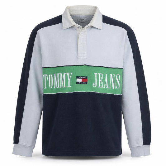 Front view of Tommy Jeans men’s multicoloured l henley sweatshirt retro logo