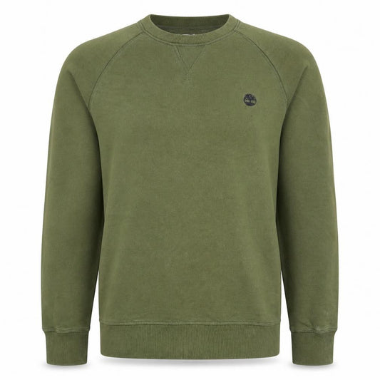 Front view of Timberland Men's Green Crew Neck Cotton Sweatshirt, size S