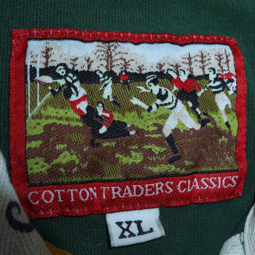 Cotton Traders Men's Green XL Embroidered Rugby Sweatshirt