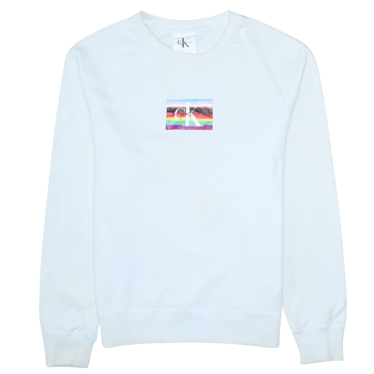 Calvin Klein Jeans Men White Small Pullover Sweatshirt Graphic Logo