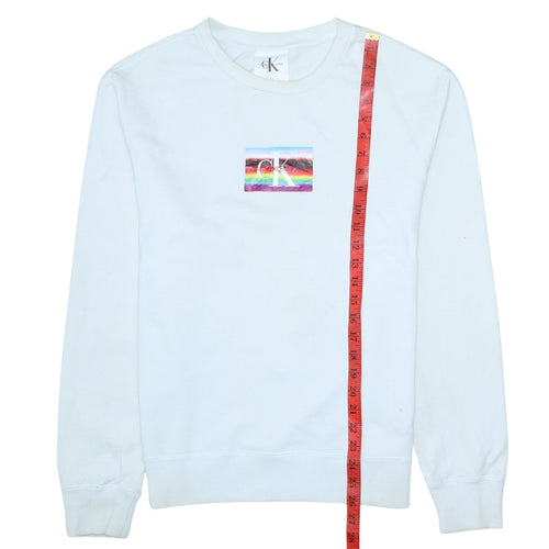 Calvin Klein Jeans Men White Small Pullover Sweatshirt Graphic Logo