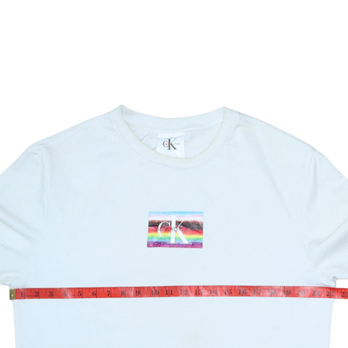 Calvin Klein Jeans Men White Small Pullover Sweatshirt Graphic Logo