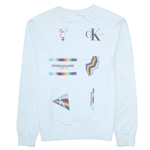 Calvin Klein Jeans Men White Small Pullover Sweatshirt Graphic Logo