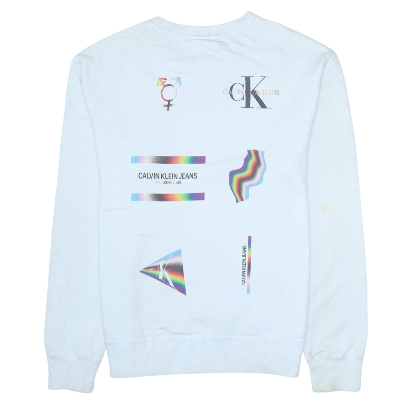 Calvin Klein Jeans Men White Small Pullover Sweatshirt Graphic Logo