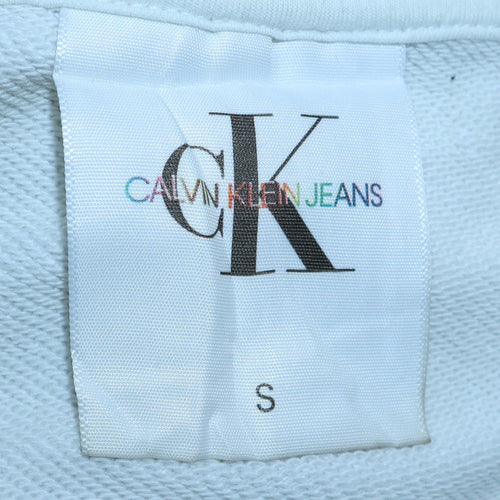 Calvin Klein Jeans Men White Small Pullover Sweatshirt Graphic Logo