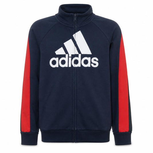 Front view of Adidas boys’ blue track jacket 13-14 years full zip cotton blend sportswear