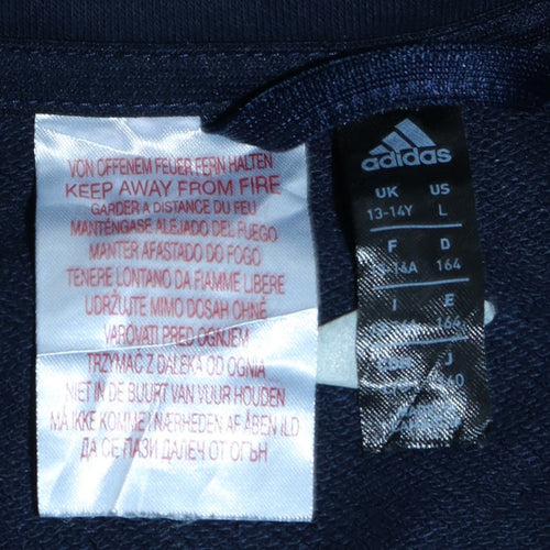 Adidas Boys Blue Track Jacket 13-14 Years Full Zip Cotton Blend Sportswear