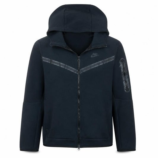 Front view of Nike men’s black full zip hoodie m regular fit fleece sweatshirt
