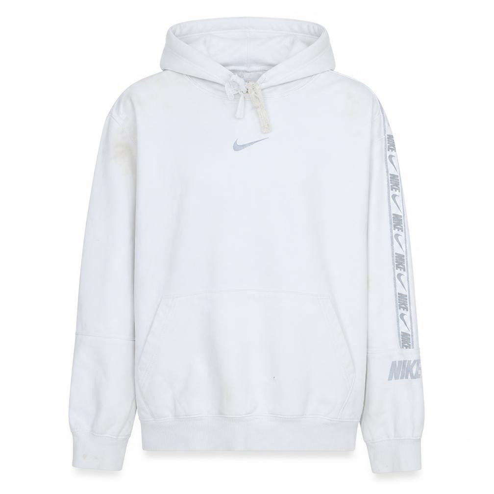 Front view of Nike Men's White Small Pullover Hoodie Classic Fit Logo Sportswear