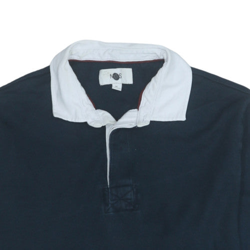 Marks and Spencer Men's Blue Collared Henley Sweatshirt XL