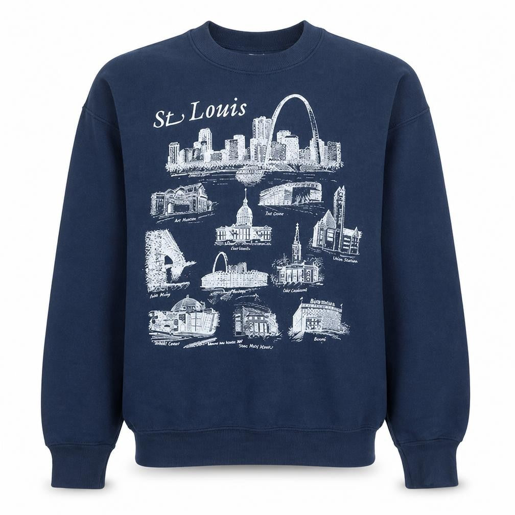 Front view of Fruit of the Loom Men’s Blue St. Louis Graphic Pullover Sweatshirt L