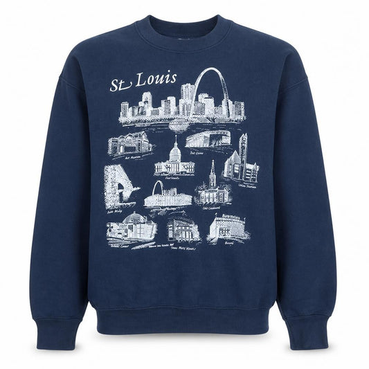 Front view of Fruit of the Loom Men’s Blue St. Louis Graphic Pullover Sweatshirt L