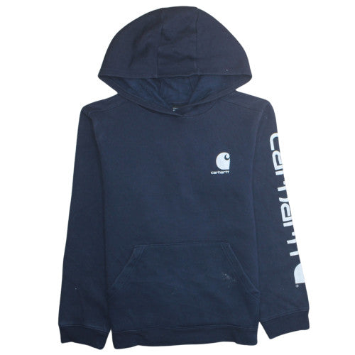 Carhartt Womens Navy Hoodie L 14-16 Pullover Cotton Blend Logo