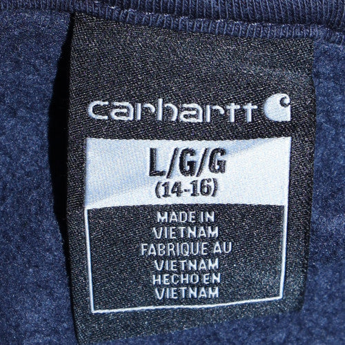 Carhartt Womens Navy Hoodie L 14-16 Pullover Cotton Blend Logo