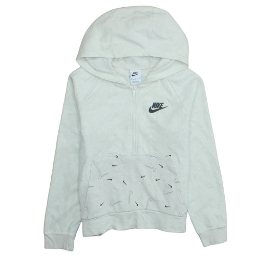 Nike Boys White Full Zip Fleece Hoodie XL Logo Print Casual Sweatshirt