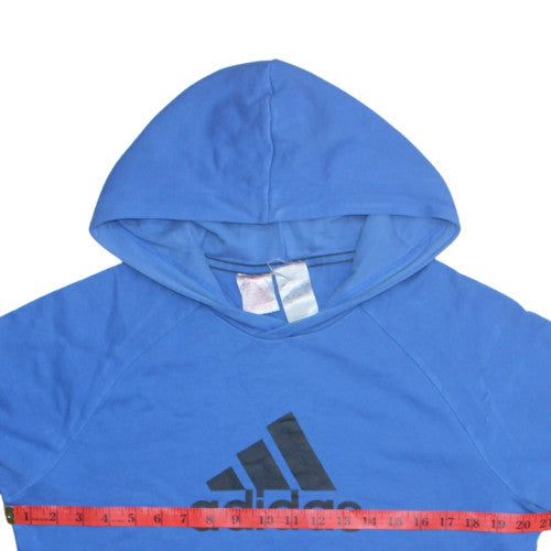 adidas Boys Blue Pullover Hoodie 16 Years Fleece Logo Sweatshirt