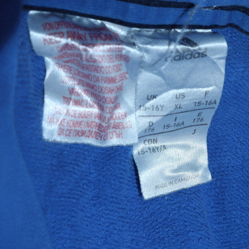 adidas Boys Blue Pullover Hoodie 16 Years Fleece Logo Sweatshirt