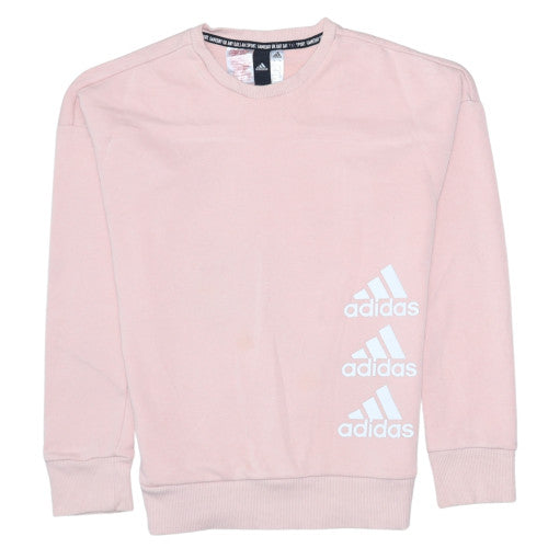 Adidas Girls Pink Crew Neck Pullover Sweatshirt 13-14 Years Cotton Blend
