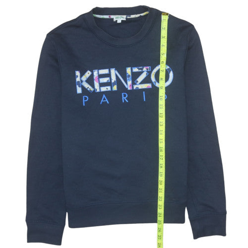 Kenzo Mens Blue L Pullover Sweatshirt Crew Neck Embroidered Logo