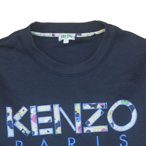 Kenzo Mens Blue L Pullover Sweatshirt Crew Neck Embroidered Logo