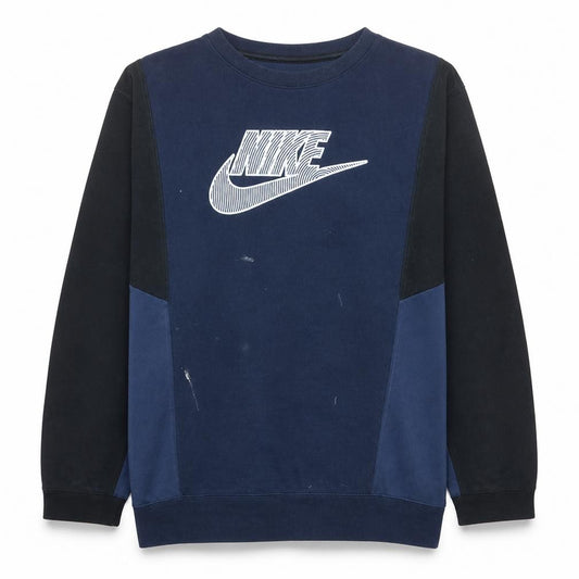 Front view of Nike Men's Blue Logo Crew Neck Pullover Sweatshirt, size L