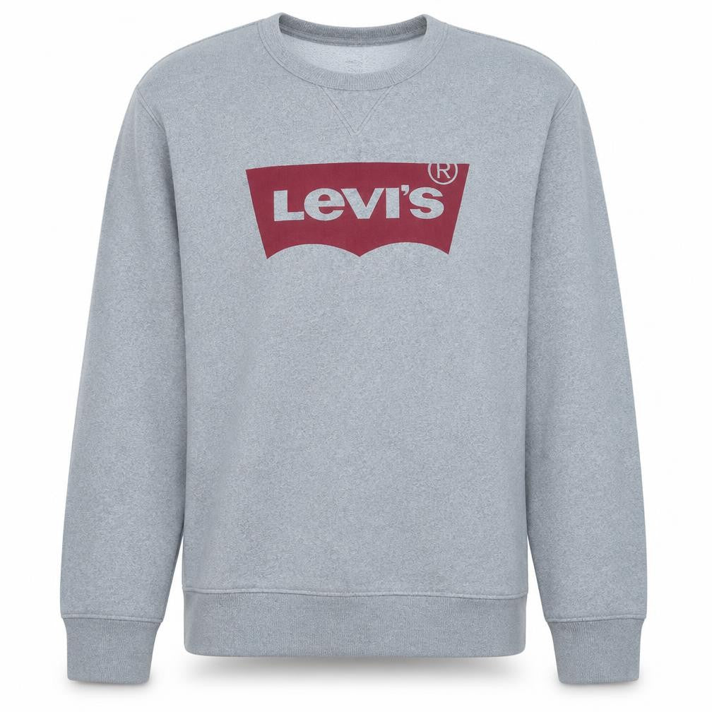 Front view of Levi's Men's Grey Logo Crew Neck Pullover Sweatshirt, size M