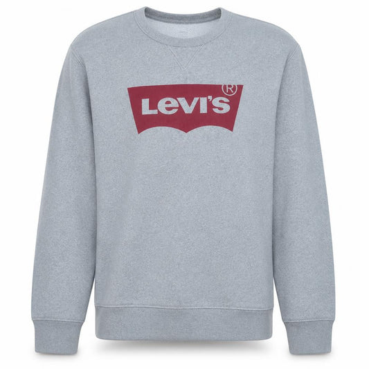 Front view of Levi's Men's Grey Logo Crew Neck Pullover Sweatshirt, size M
