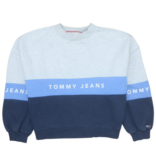 Tommy Jeans Women's Blue Colourblock Crew Neck Sweatshirt Size S