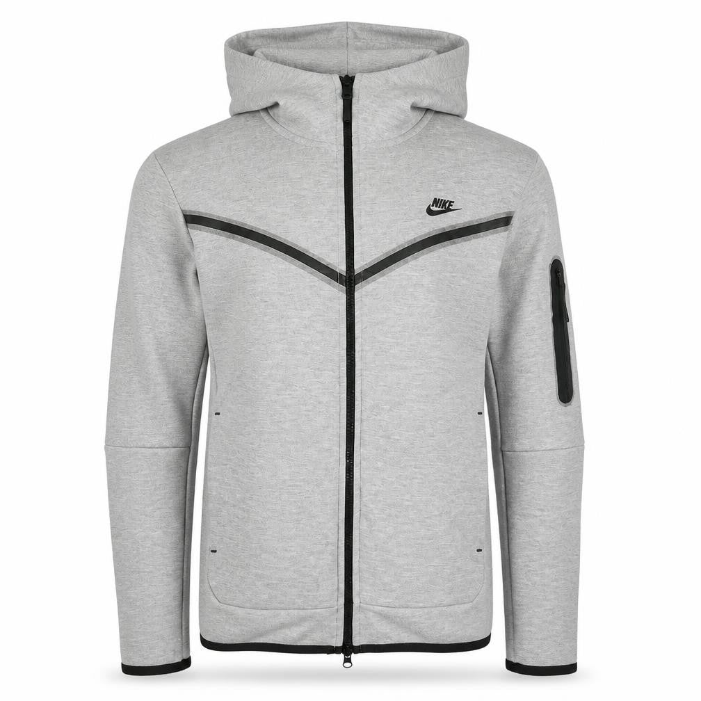 Front view of Nike Men's Grey Full Zip Hoodie, size S, Lightweight Jersey