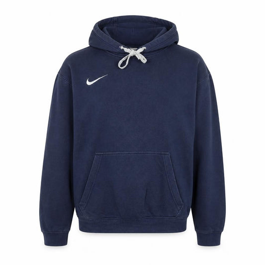 Front view of Nike Men’s Blue Pullover Hoodie Small Fleece Sports Logo Sweatshirt