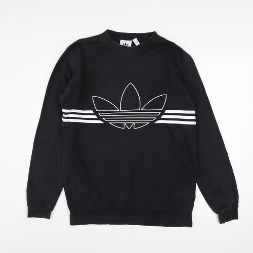 Adidas Mens Black Crew Neck Graphic Logo Sweatshirt Size M