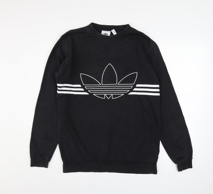 Adidas Mens Black Crew Neck Graphic Logo Sweatshirt Size M