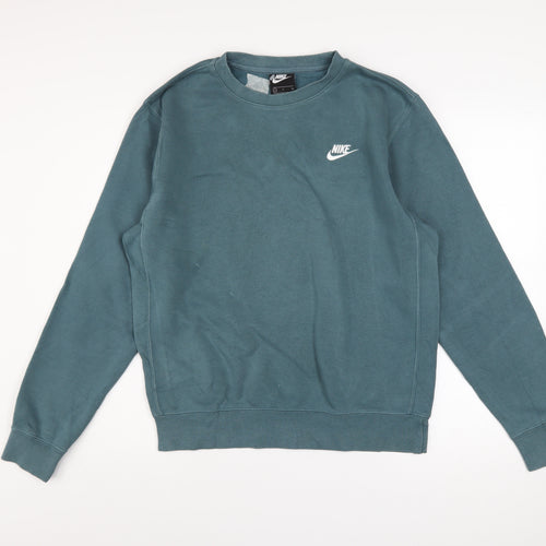 Nike Men's Green Pullover Sweatshirt Small Logo Crew Neck Fleece
