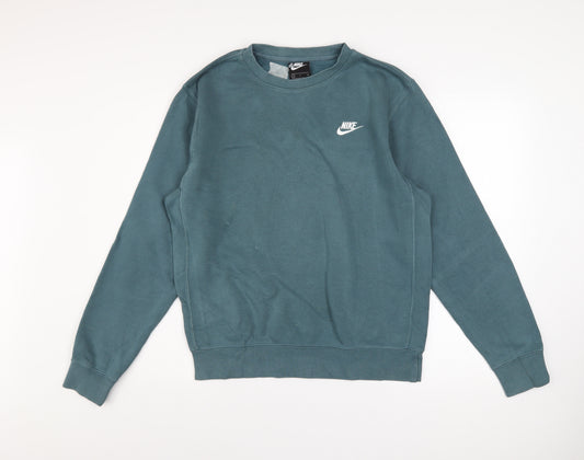 Nike Men's Green Pullover Sweatshirt Small Logo Crew Neck Fleece