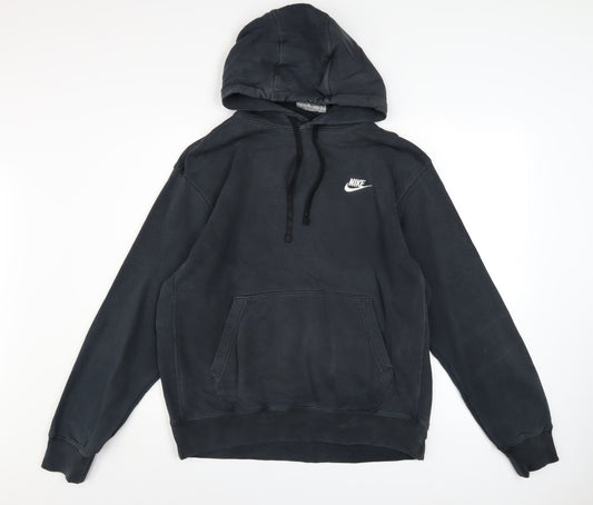 Nike Men's Black Hoodie M Pullover Cotton Blend Logo Sporty