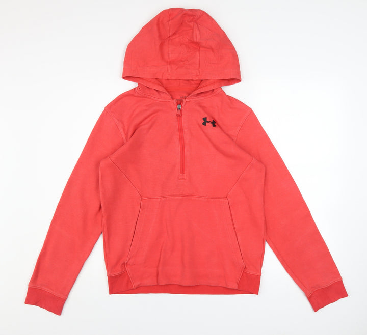 Under Armour Boys Red 1/4 Zip Pullover Hoodie Size 158