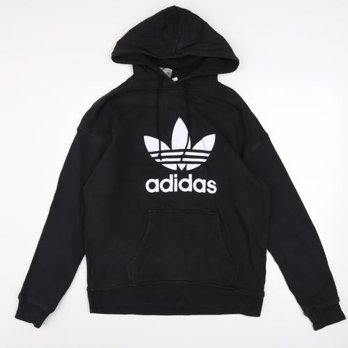 Adidas Womens Black Hoodie UK 8 Pullover Cotton Logo Sweatshirt