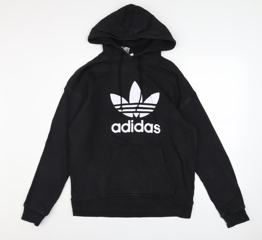 Adidas Womens Black Hoodie UK 8 Pullover Cotton Logo Sweatshirt