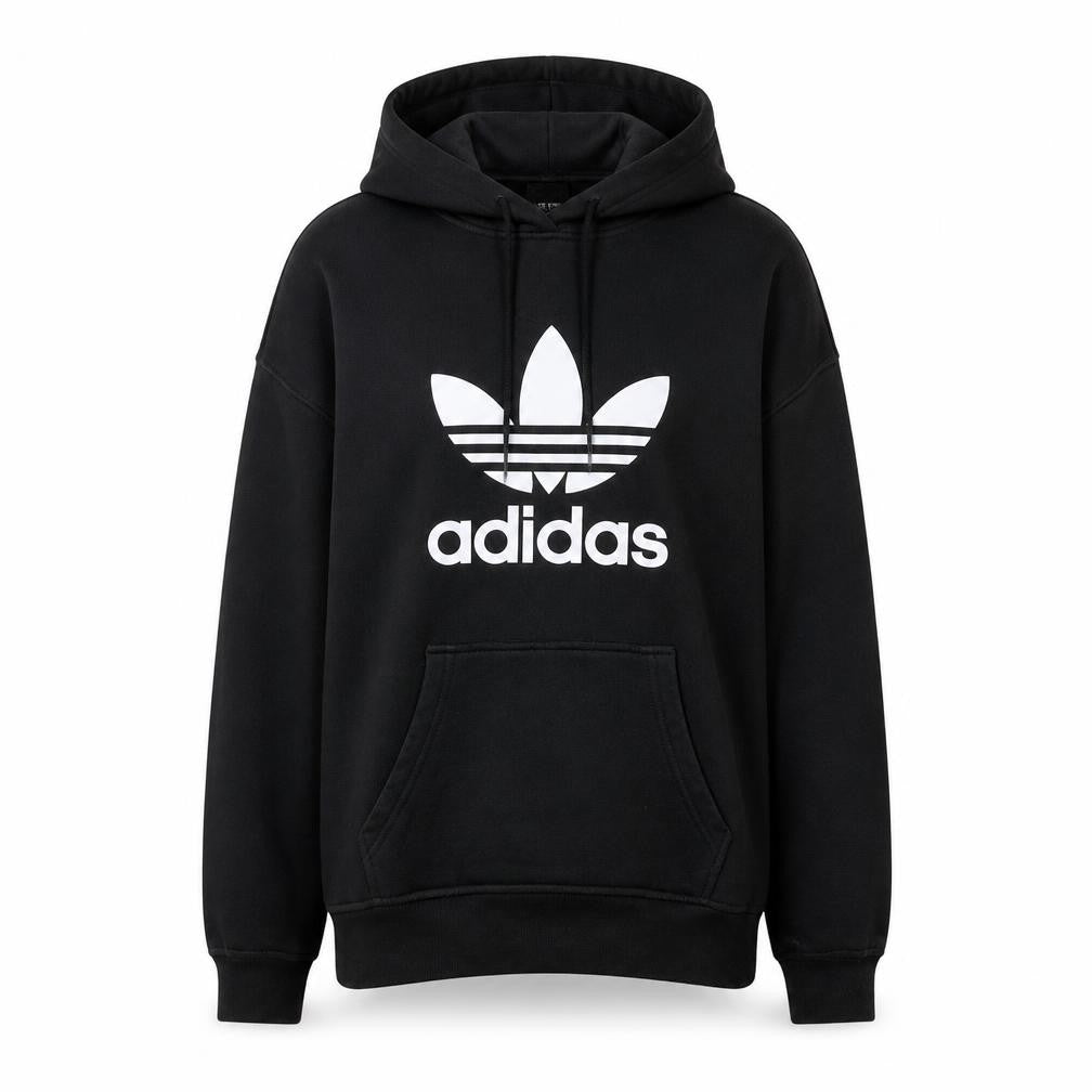 Front view of Adidas women’s black hoodie uk 8 pullover cotton logo sweatshirt