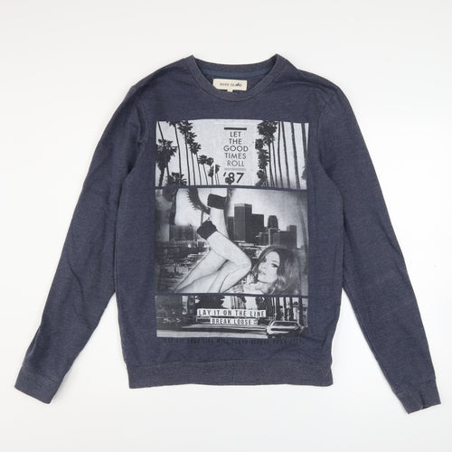 River Island Men's Blue Graphic Print Sweatshirt Size S