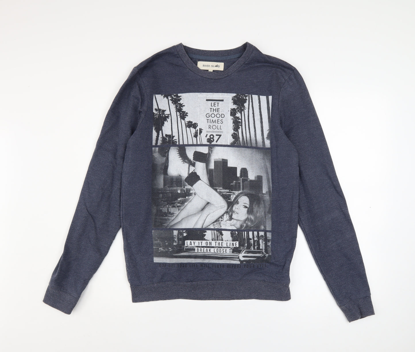 River Island Men's Blue Graphic Print Sweatshirt Size S