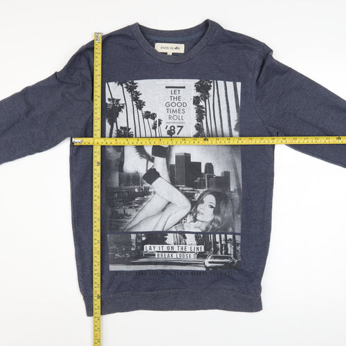 River Island Men's Blue Graphic Print Sweatshirt Size S