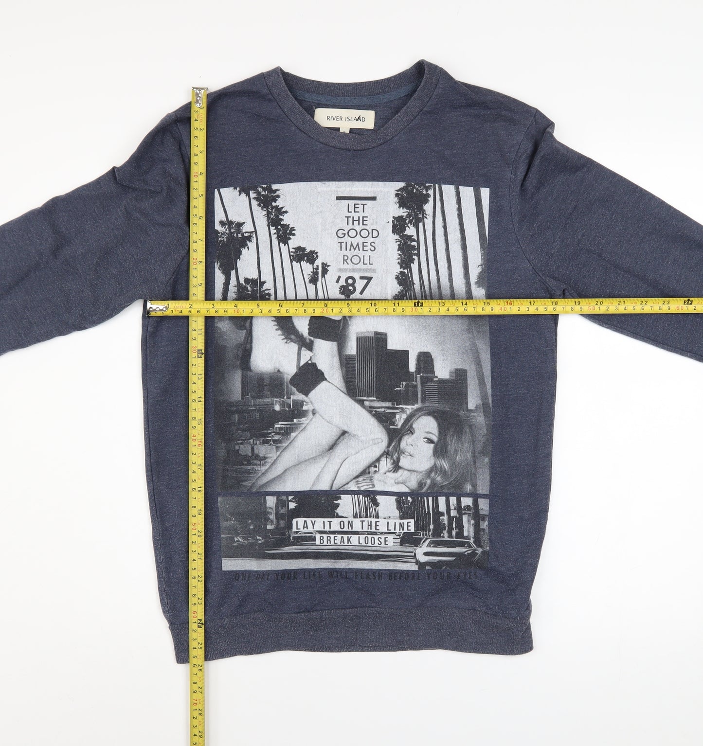 River Island Men's Blue Graphic Print Sweatshirt Size S