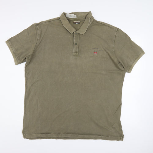 Napapijri Men's Green 2XL Regular Fit Cotton Polo Shirt