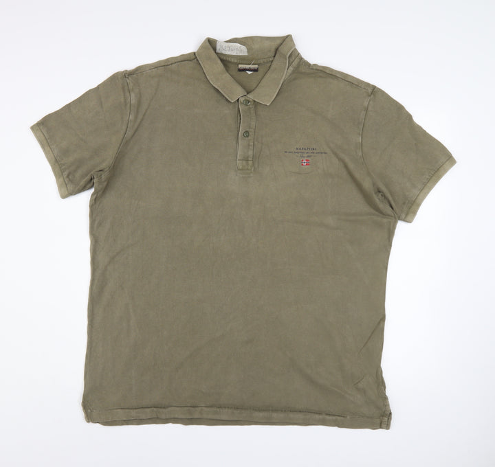 Napapijri Men's Green 2XL Regular Fit Cotton Polo Shirt