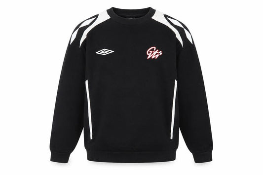 Front view of Umbro men’s black m crew neck pullover sports sweatshirt