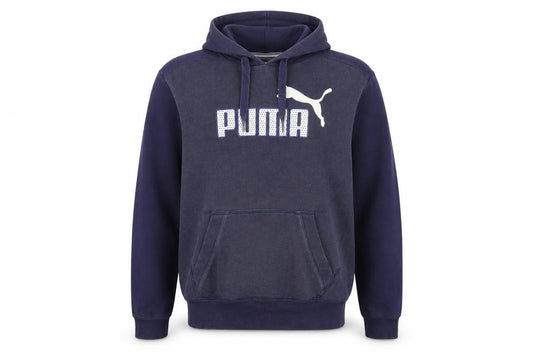 Front view of Puma Men's Blue Pullover Hoodie M Long Sleeve Sports Fleece